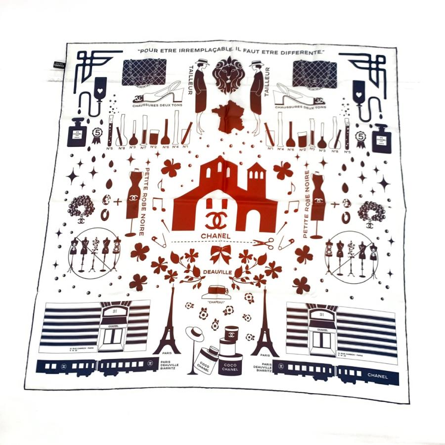 CHANEL シャネル スカーフ 美品 ホワイト シルク100％ 31 RUE CAMBON  