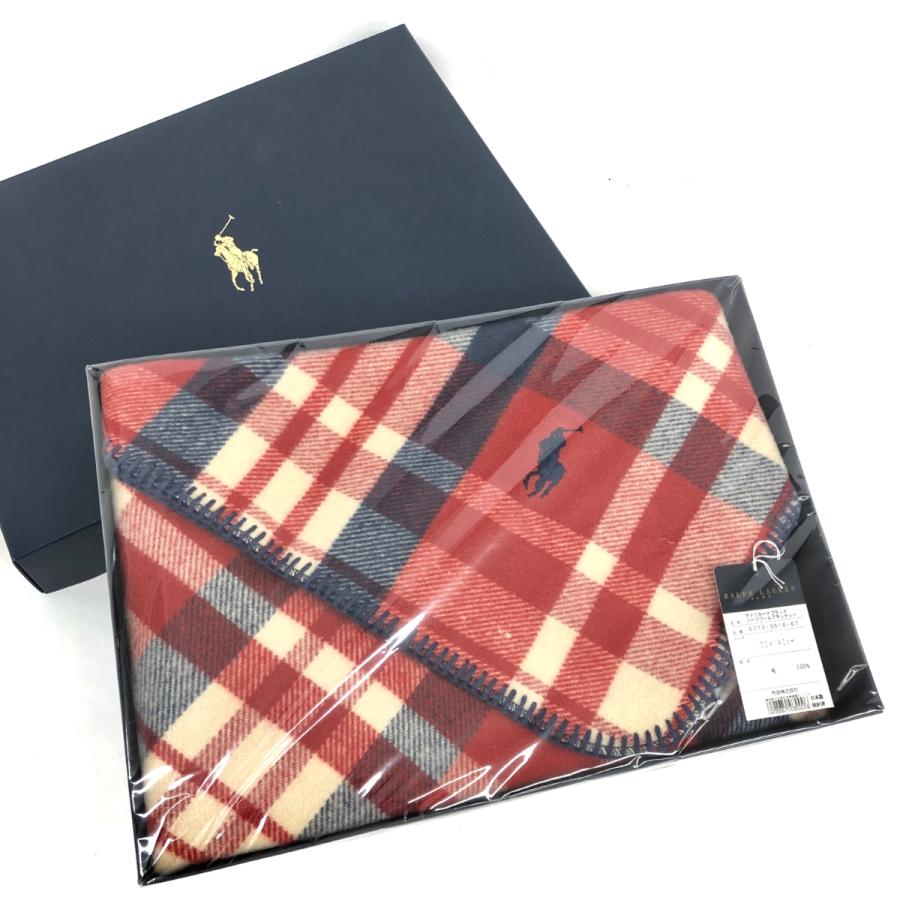 RALPH LAUREN ラルフローレン ハーフブランケット ひざ掛け 未使用品 100×140 レッド ウール 100 チェック