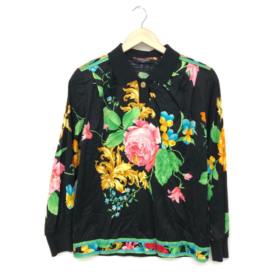 レオナール　スポーツ　長袖ポロシャツ　花柄　大きいサイズ　サイズ44 レオナール スポーツ 長袖ポロシャツ 花柄 大きいサイズ サイズ