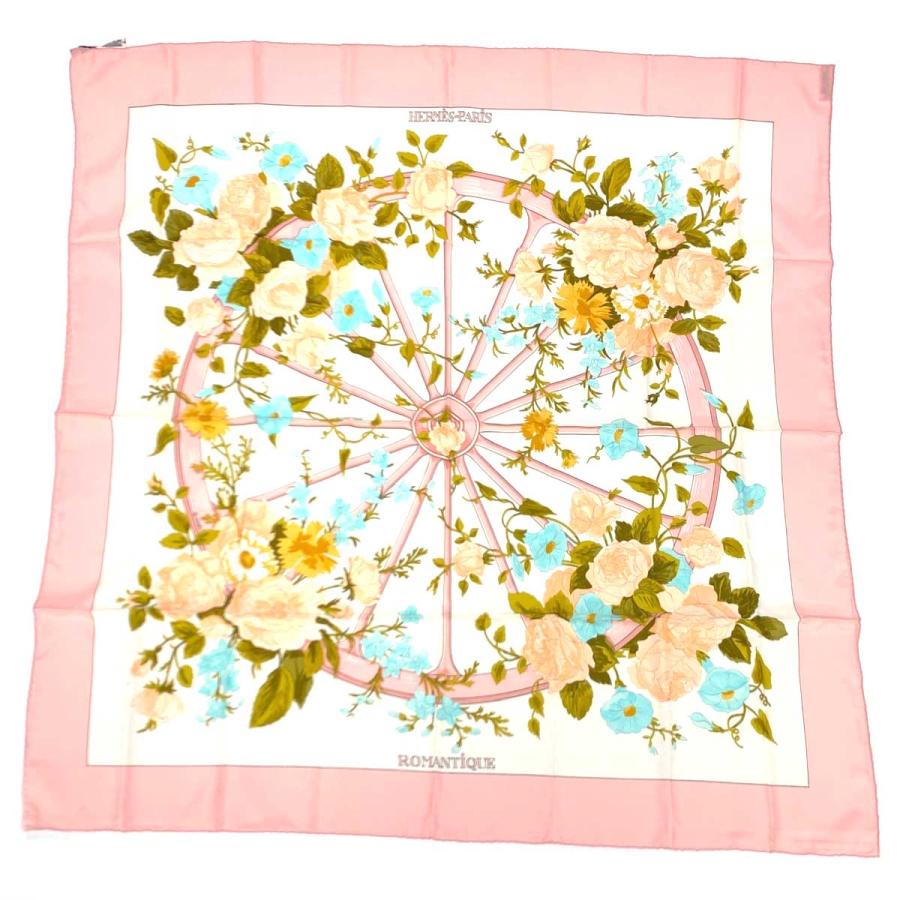 HERMES エルメス カレ90 ROMANTIQUE スカーフ ピンク×ホワイト HERMES エルメス カレ90 ROMANTIQUE スカーフ ピンク×ホワイト