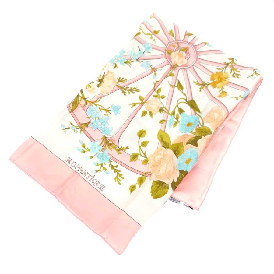 HERMES エルメス カレ90 ROMANTIQUE スカーフ ピンク×ホワイト HERMES エルメス カレ90 ROMANTIQUE スカーフ ピンク×ホワイト