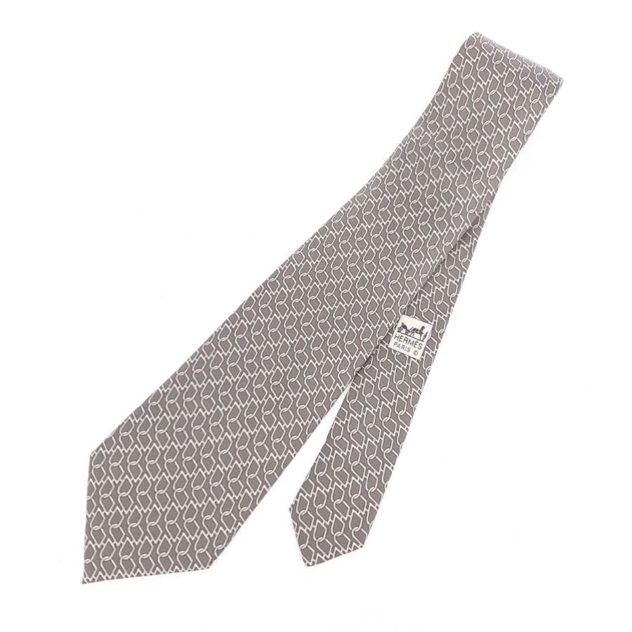 HERMES エルメス ネクタイ 美品 5337TA グレー シルク100％ メンズ 