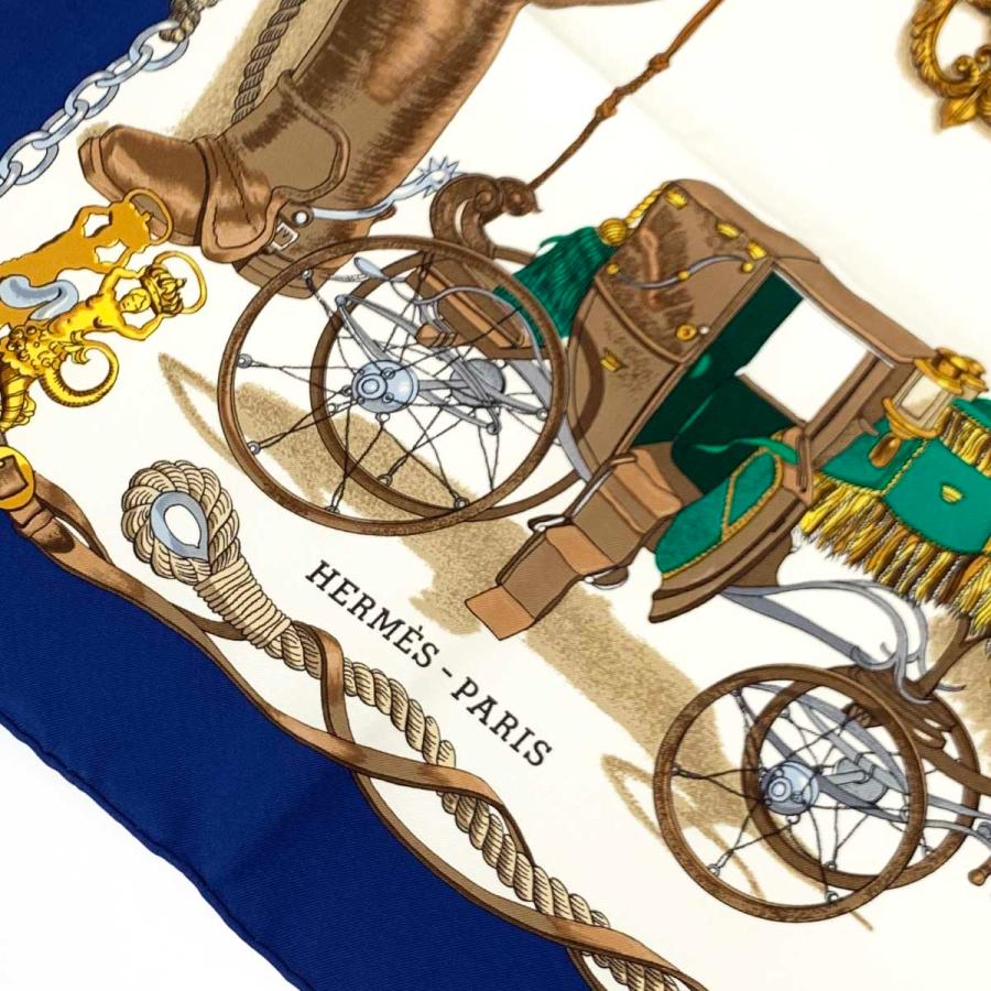 HERMES エルメス MUSEE スカーフ 美品 ホワイト×ブルー シルク HERMES エルメス MUSEE スカーフ 美品 ホワイト×ブルー シルク