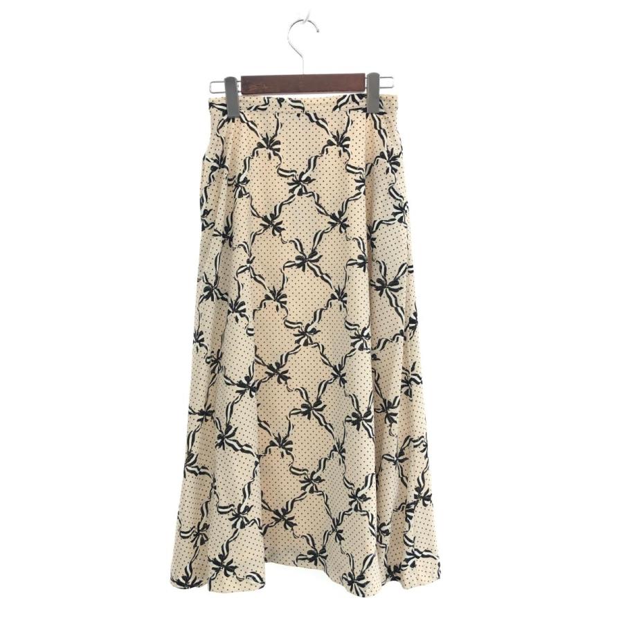 カネコイサオ たくし上げリボン付き クリーム色ロングスカート