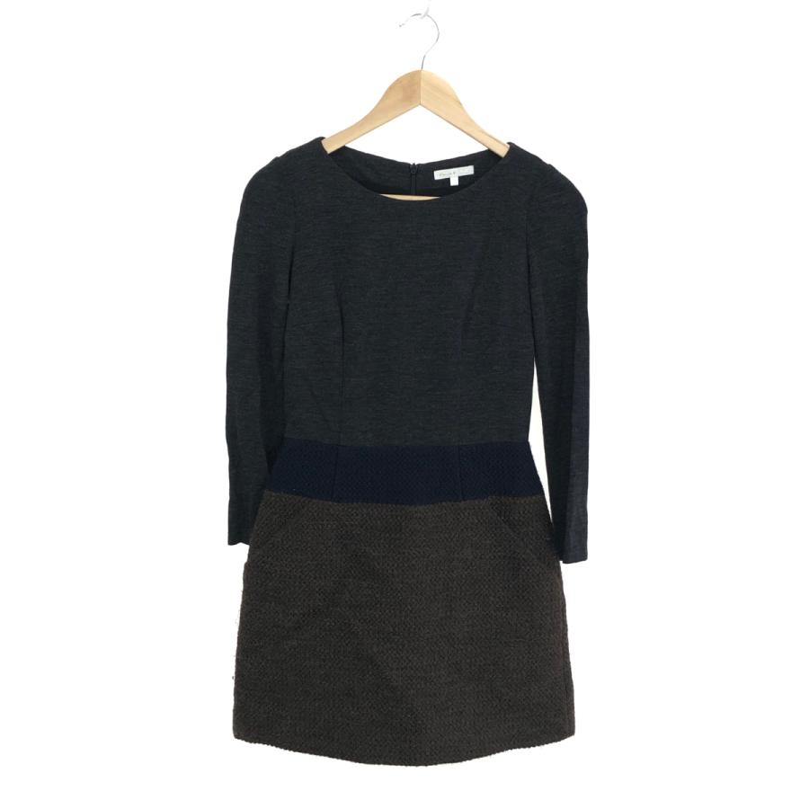 PAULE KA ポールカ ロング丈長袖ニットワンピース 花柄 黒×ベージュ/S  