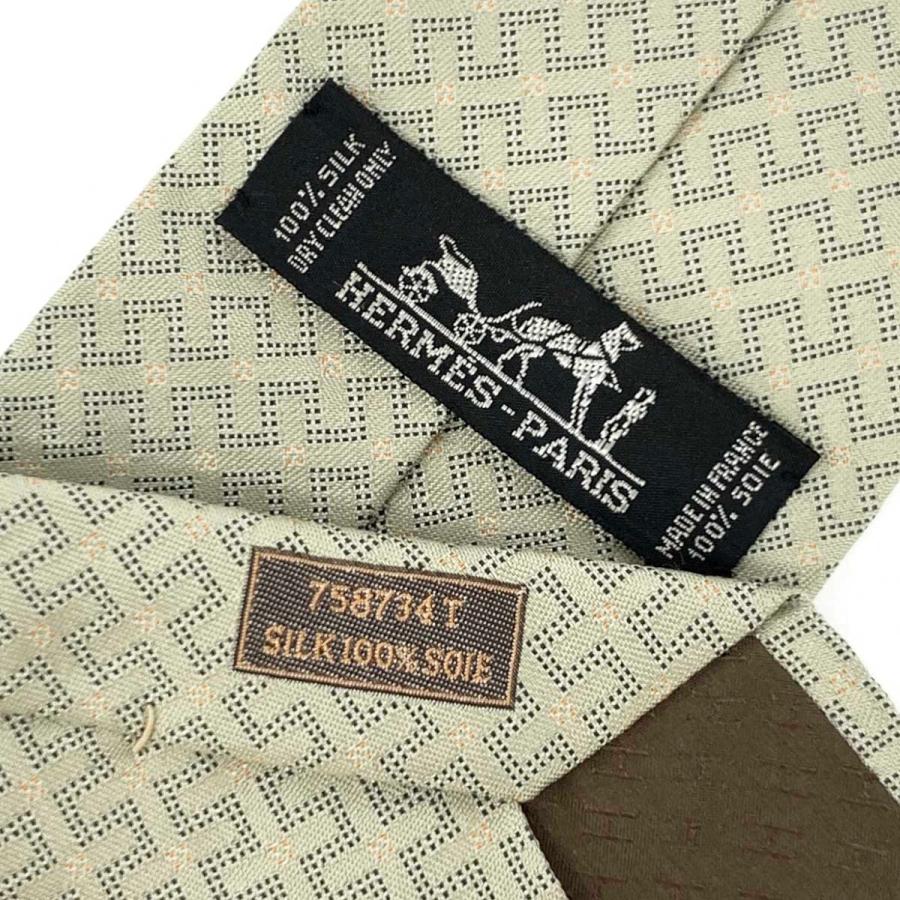 HERMES エルメス ネクタイ 758734T セージグリーン シルク100％ Hロゴ 