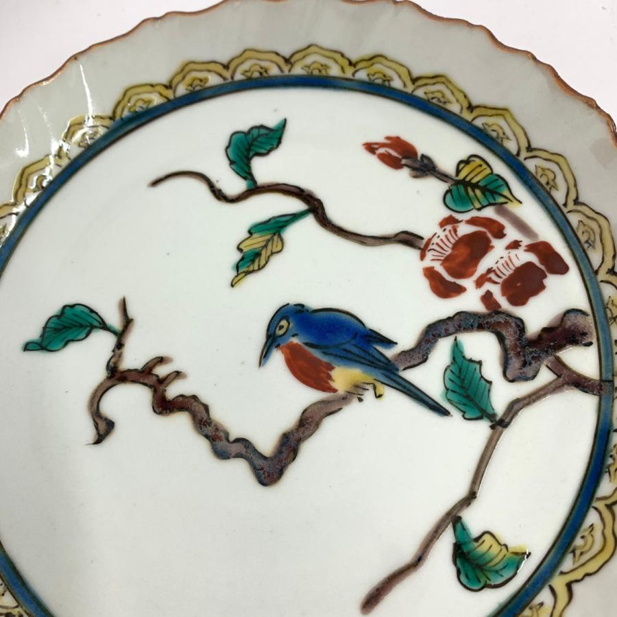 九谷焼 二重角福 古九谷意 輪花皿 5客揃 共箱 陶磁器 色絵花鳥図 九谷焼 二重角福 古九谷意 輪花皿 5客揃 共箱 陶磁器 色絵花鳥図