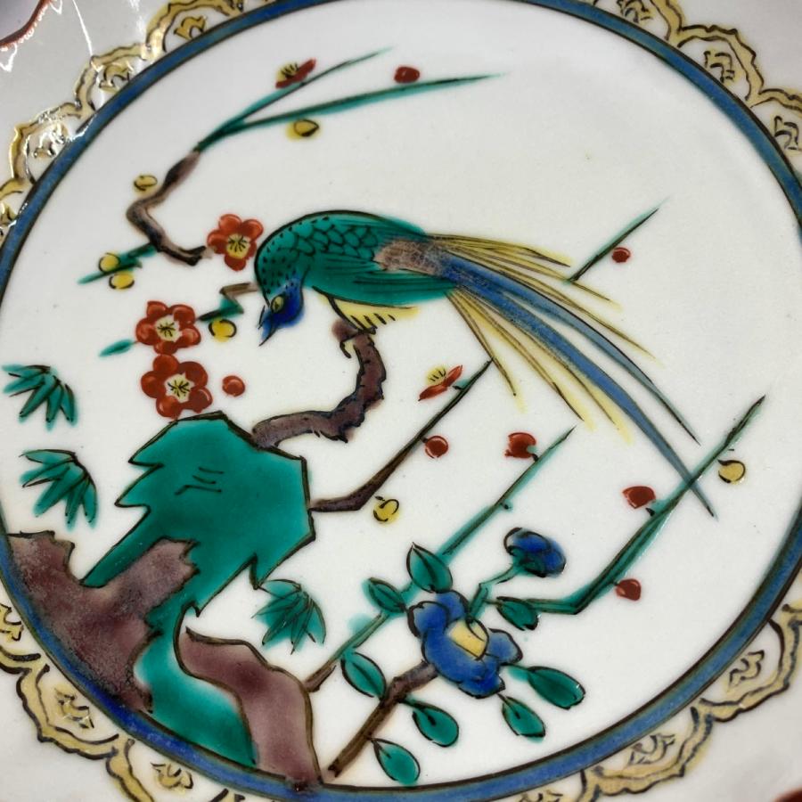 九谷焼 二重角福 古九谷意 輪花皿 5客揃 共箱 陶磁器 色絵花鳥図 九谷焼 二重角福 古九谷意 輪花皿 5客揃 共箱 陶磁器 色絵花鳥図