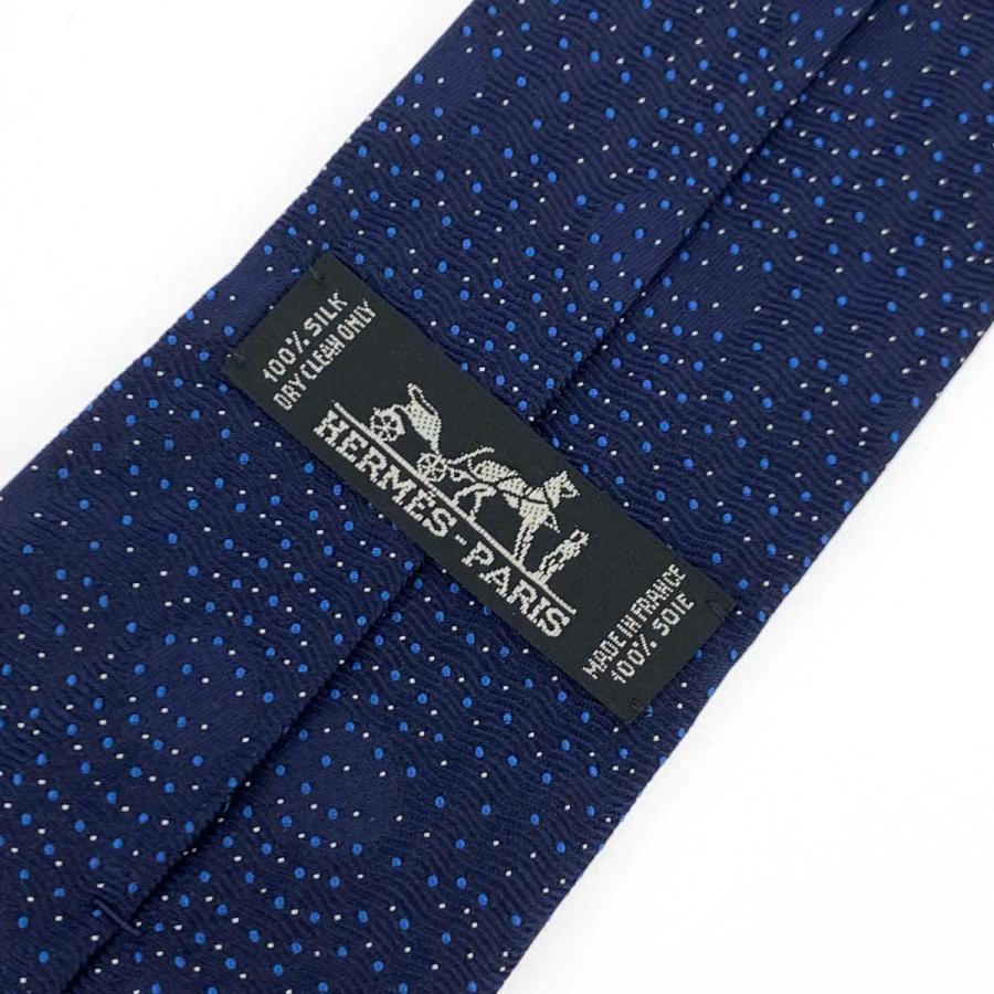 HERMES エルメス ネクタイ 美品 ネイビー シルク100% ドット HERMES エルメス ネクタイ 美品 ネイビー シルク100% ドット