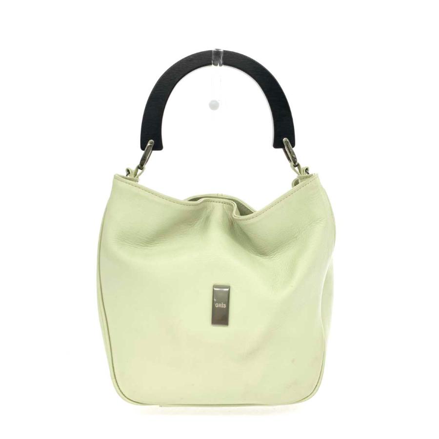 GRES グレ 2WAYバッグ ライトグリーン レザー ウッドハンドル  