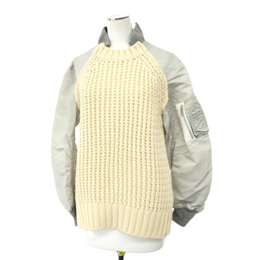 Sacai サカイ MA-1切替長袖ニット サイズ:2 18-03980 ホワイト Sacai サカイ MA-1切替長袖ニット サイズ:2 18-03980 ホワイト