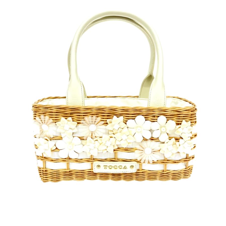 TOCCA トッカ ハンドバッグ 美品 ホワイト/ブラウン 花柄 かご TOCCA トッカ ハンドバッグ 美品 ホワイト/ブラウン 花柄 かご