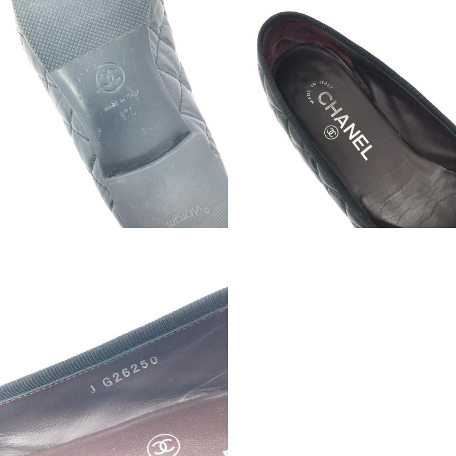 シャネル レザー ココマーク リボン マトラッセ バレエシューズ ブラック CHANEL シャネル バレエシューズ 37 ブラック レザー ココマーク