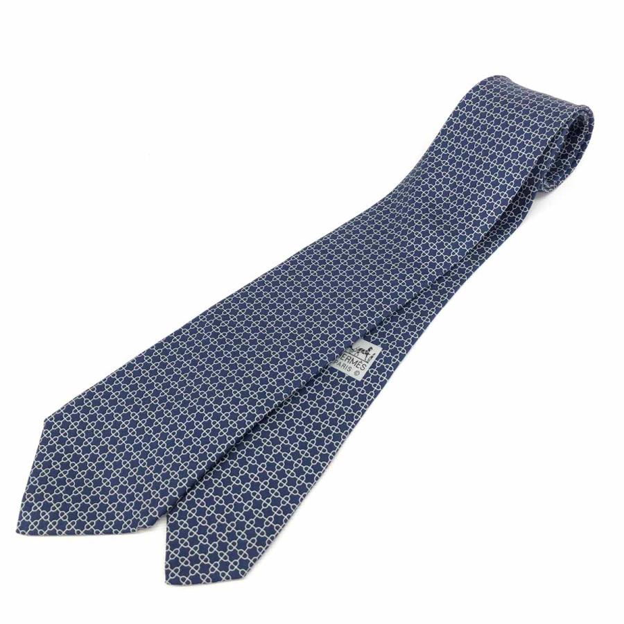 HERMES エルメス ネクタイ ネイビー/ブルー シルク100% 総柄 HERMES エルメス ネクタイ ネイビー/ブルー シルク100% 総柄