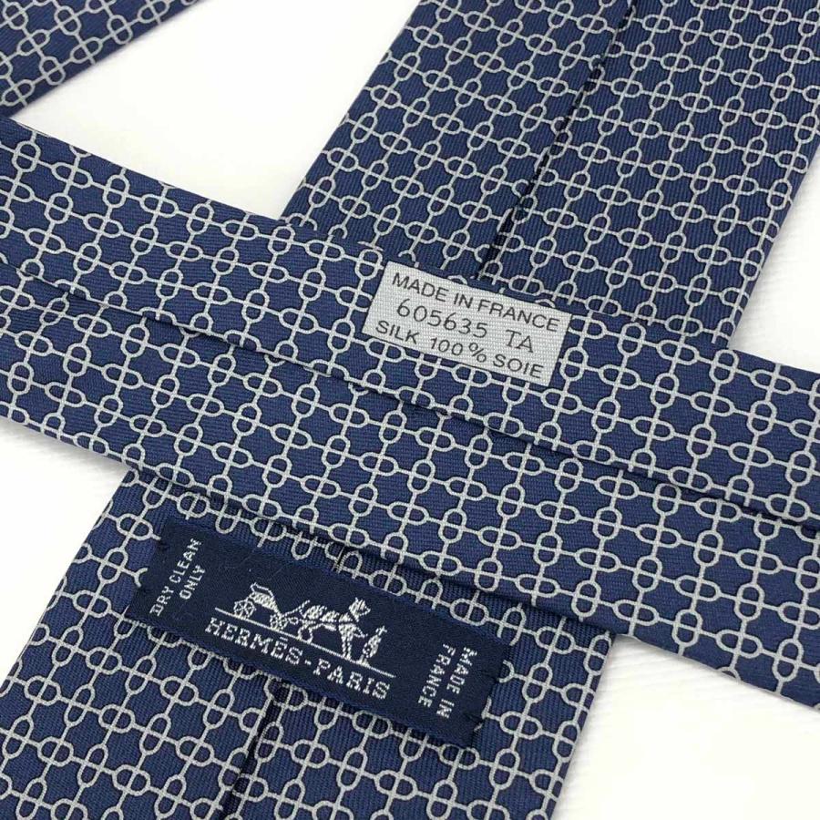 HERMES エルメス ネクタイ ネイビー/ブルー シルク100% 総柄 HERMES エルメス ネクタイ ネイビー/ブルー シルク100% 総柄