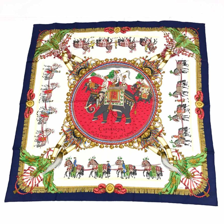 HERMES エルメス スカーフ 美品 ホワイト/ネイビー シルク100 HERMES エルメス スカーフ 美品 ホワイト/ネイビー シルク100
