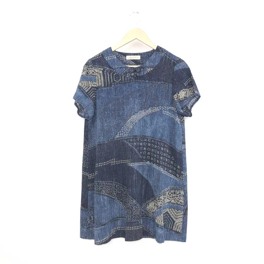 Hitoshi Tamura ヒトシタムラ 半袖チュニック 美品 ネイビー/ブルー 