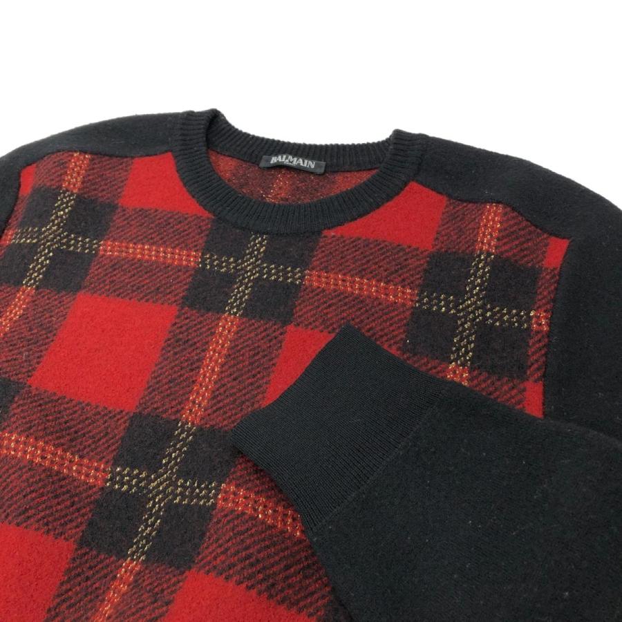 BALMAIN PARIS バルマン クルーネックニット XL ブラック/レッド 