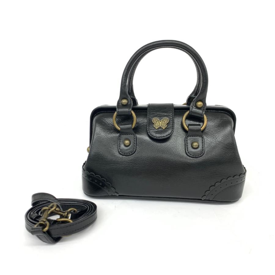 ANNA SUI アナスイ 2WAYバッグ 美品 ブラック レザー がま口 ANNA SUI アナスイ 2WAYバッグ 美品 ブラック レザー がま口