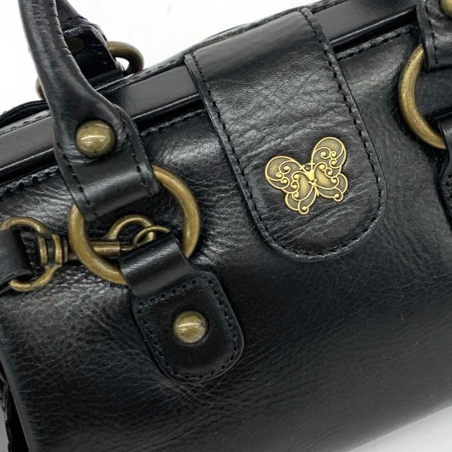 ANNA SUI アナスイ 2WAYバッグ 美品 ブラック レザー がま口 ANNA SUI アナスイ 2WAYバッグ 美品 ブラック レザー がま口