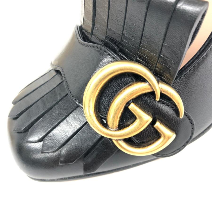 GUCCI グッチ GGマーモント パンプス 良好 34 1/2 ブラック レザー 