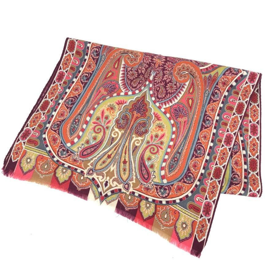 ETRO エトロ ストール ペイズリー柄 ウール70％×シルク30％ レッド  