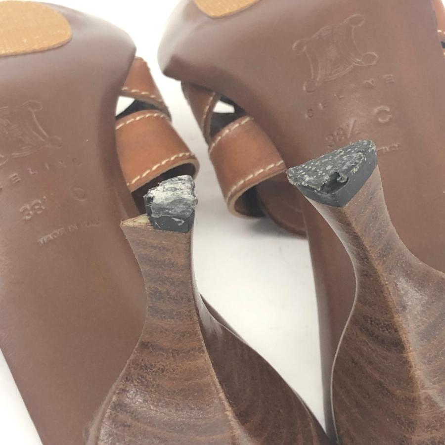 CELINE セリーヌ サンダル 38.5 C ブラウン レザー マカダム 