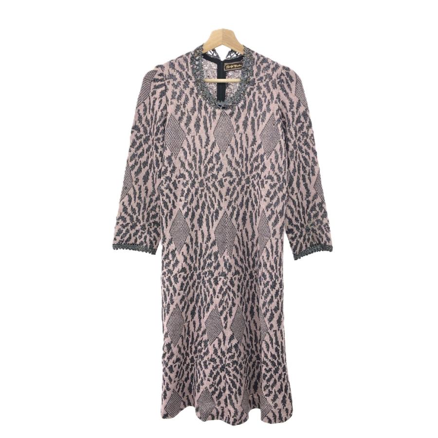 Toyoko Saito トヨコサイトウ 長袖ニットワンピース ブラック/ピンク  