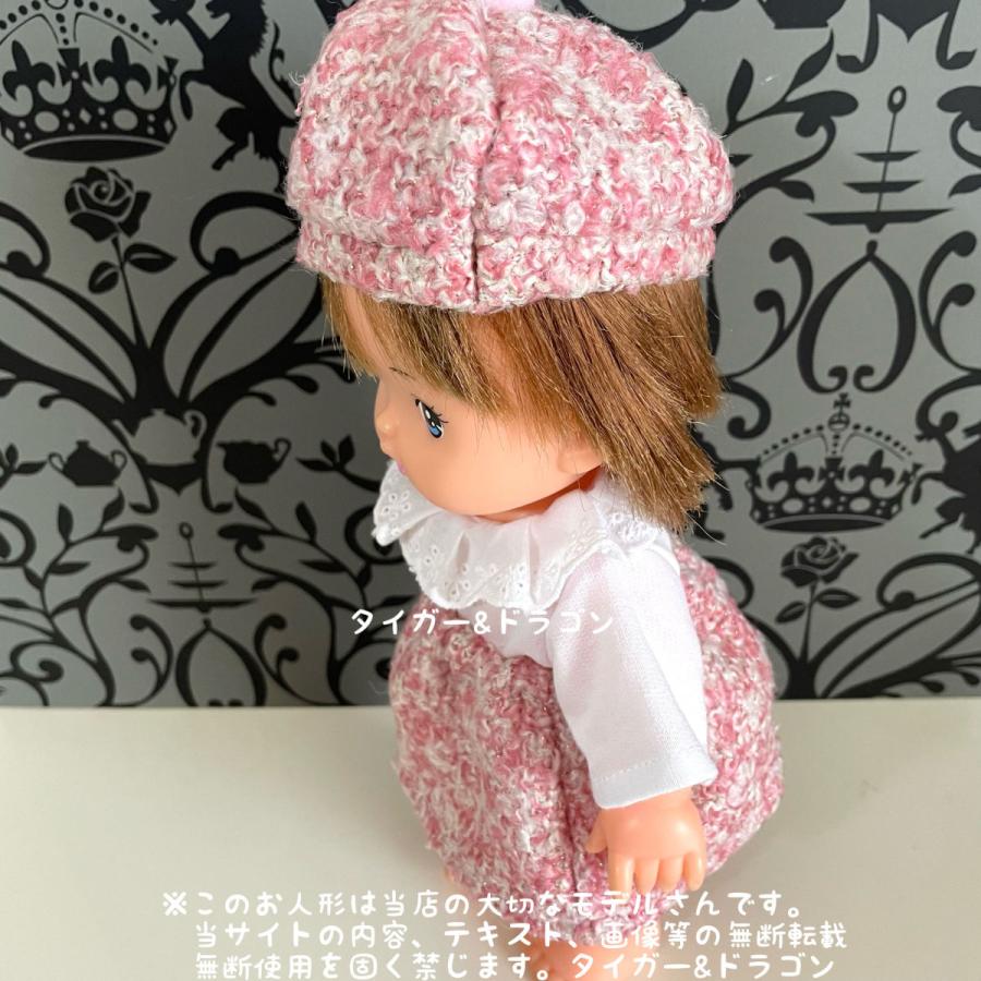 メルちゃん服 25cm ドール メルちゃん人形 ピンク色 ツィード 帽子 スカート 白レースえり ブラウス きせかえ 人形 服