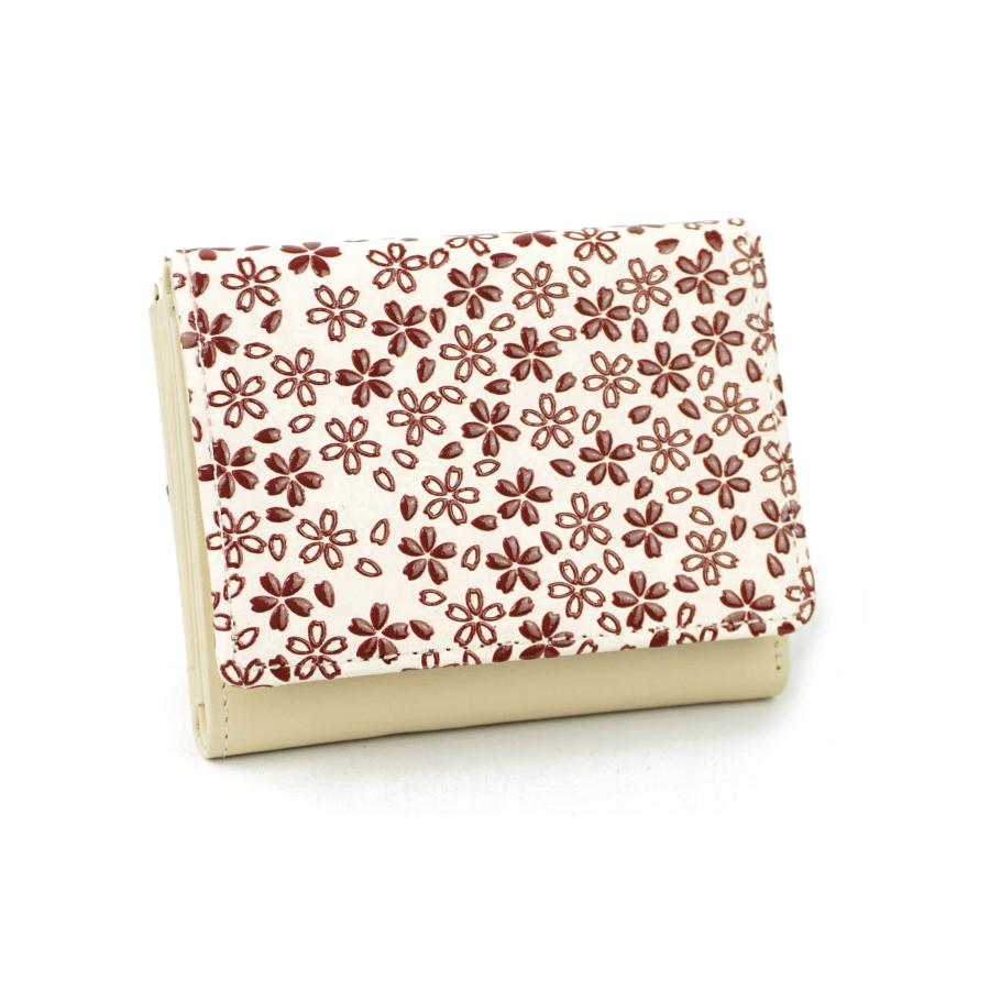 印伝桜吹雪柄三つ折り財布　シロ地/アカ（漆）　　　　　日本製 | 