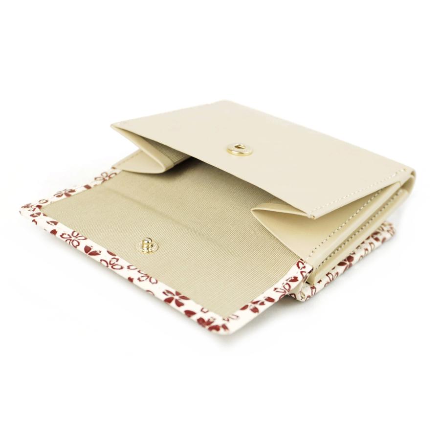印伝桜吹雪柄三つ折り財布 シロ地/アカ（漆） 日本製 : Tiger