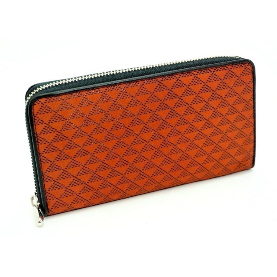 財布　印伝　ウロコ柄　鹿革　ラウンドファスナー長財布　ディアスキン　レンガ色×ブラック　日本製　ギフト　プレゼント