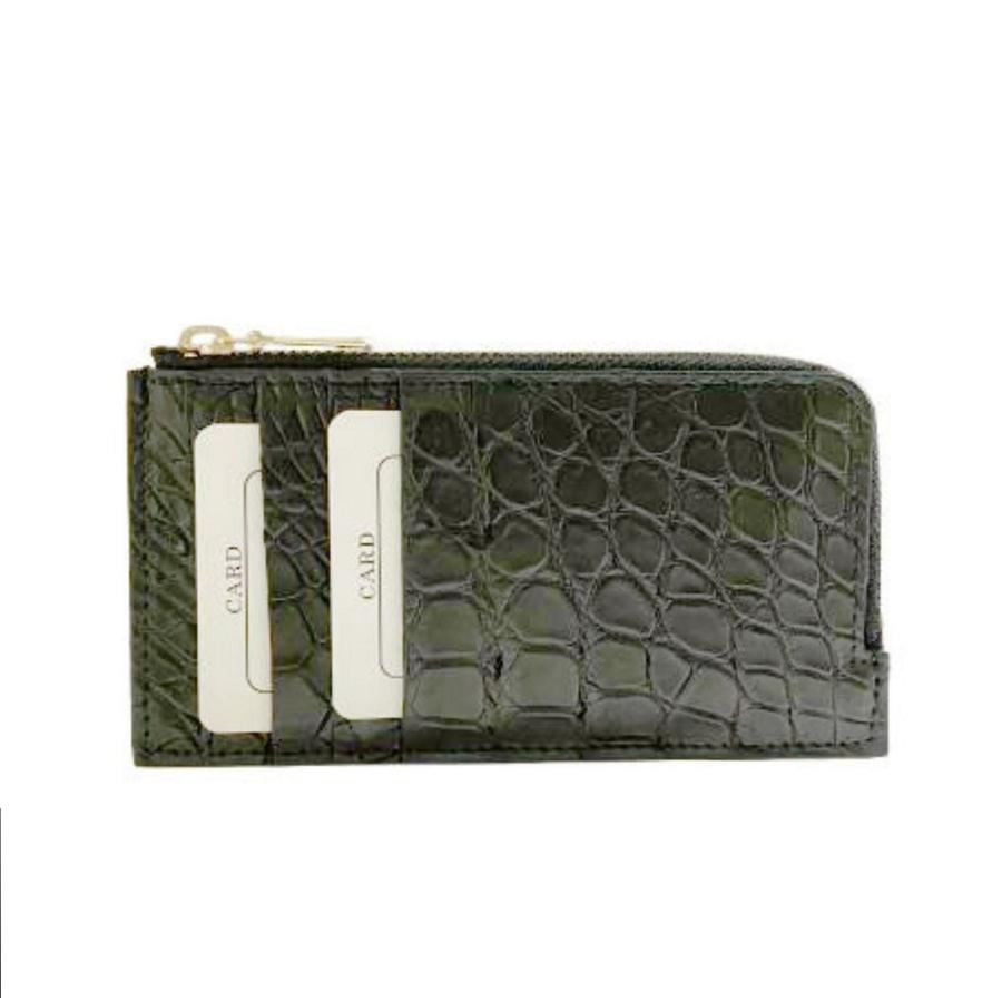 クロコダイルレザー フラグメントケース ワニ革 カード コインケース カードウォレット 小銭入れ 財布　日本製　ブラック　マット