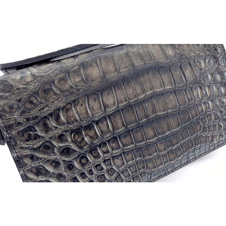 クロコダイル墨染 ミニセカンド クラッチ バッグ 財布 本革 ワニ革