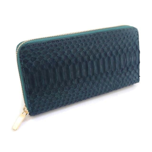 財布　錦ヘビ革 錦蛇 パイソンレザー　ラウンドファスナー 長財布 L字ファスナー　グリーン　緑　日本製 | 