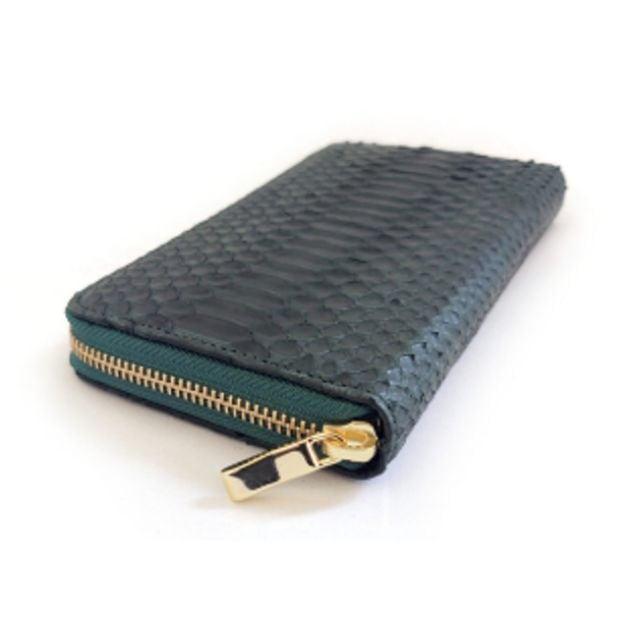 財布　錦ヘビ革 錦蛇 パイソンレザー　ラウンドファスナー 長財布 L字ファスナー　グリーン　緑　日本製 |  | 01