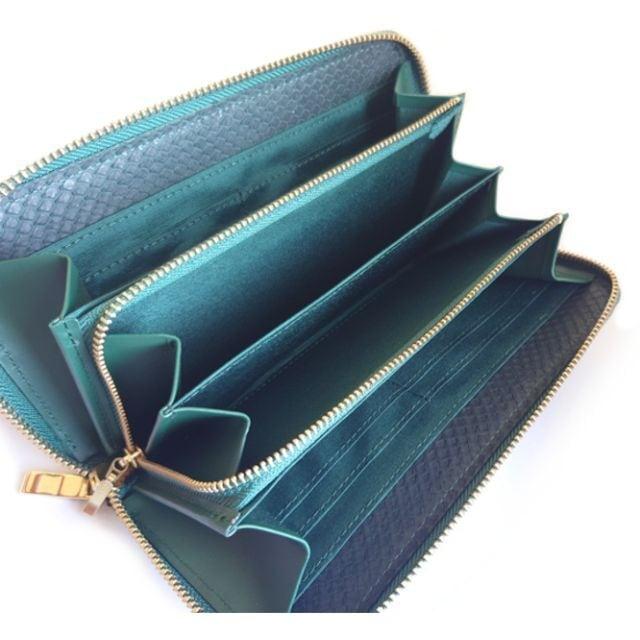 財布　錦ヘビ革 錦蛇 パイソンレザー　ラウンドファスナー 長財布 L字ファスナー　グリーン　緑　日本製 |  | 03