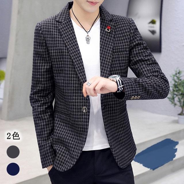 黒 メンズ ジャケット チェック柄 大きいサイズ カジュアル 春秋 ブラック ネイビー スーツジャケット 代30代40代50代 ティージービーヤフー店 通販 Yahoo ショッピング