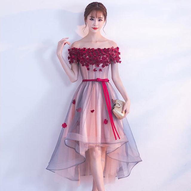 赤 ひざ丈ワンピース オフショルター パーティードレス 花柄 ドレス ショットドレス 二次会 披露宴 発表会 演奏会 結婚式 お洒落 ティージービーヤフー店 通販 Yahoo ショッピング