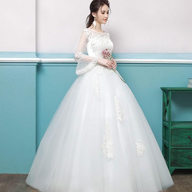 フレア袖 ホワイトドレス 花嫁 ウェディングドレス ハイネック 妊娠 結婚式 ドレス 長袖 Aラインドレス ブライダルドレス 披露宴 大きいサイズ H ティージービーヤフー店 通販 Yahoo ショッピング