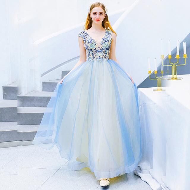 正規店仕入れの ブルー カラードレス 花嫁 パーティードレス 結婚式 フォマールドレス フレア ロングドレス ロングマキシ丈 お呼ばれ レディース メール便全国送料無料 Skylanceronline Com