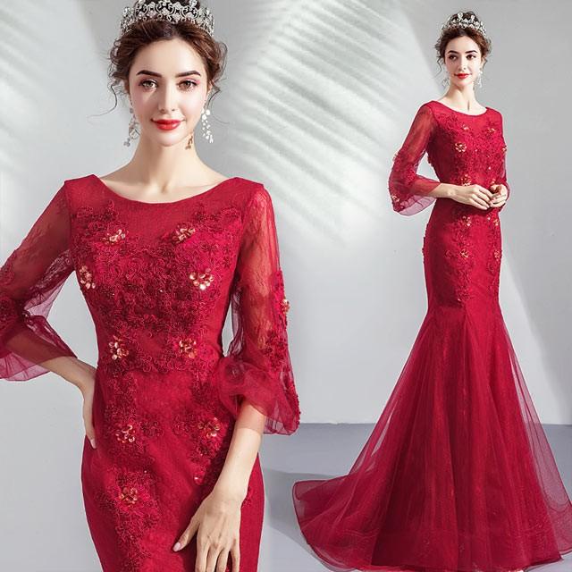 人気ブランドを ウェディングドレス 赤 マーメイド 19新作 花嫁 レディース 透け感 結婚式 長袖 ロングマキシ丈 パーティードレス 長袖 お呼ばれ ロングドレス 在庫処分セール Www Skylanceronline Com
