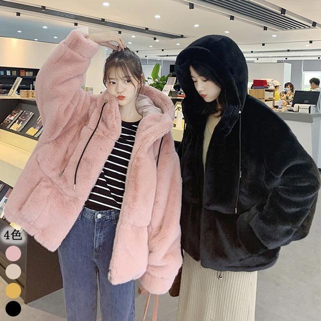 新作 ファーコート レディース フェイクファー フード付き ミディアム丈 冬 アウター もこもこ おしゃれ 暖かい 防寒 韓流 着痩せ ゆったり コート K ティージービーヤフー店 通販 Yahoo ショッピング