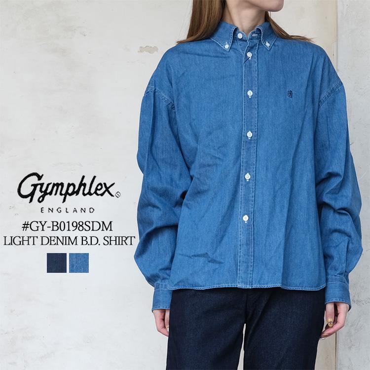ジムフレックス GYMPHLEX ライトデニム ボタンダウン 長袖シャツ レディース 秋 冬 トップス カジュアル 長袖 シャツ ショート丈 コットン 綿 ボックスシルエット GY-B0198 GYMPHLEX（ジムフレックス） シャツ ライトデニム ボタンダウン