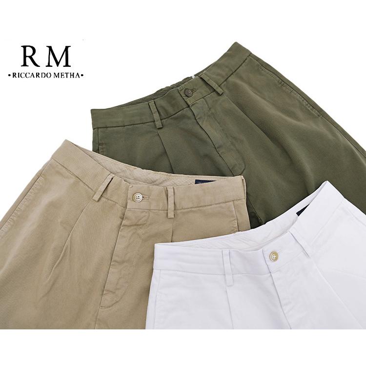 RICCARDO METHA リカルドメッサ 1TUCK WIDE TROUSERS 1タック ワイド トラウザーズ メンズ チノ コットン イタリア製 〔FL〕｜tigers-brothers｜02