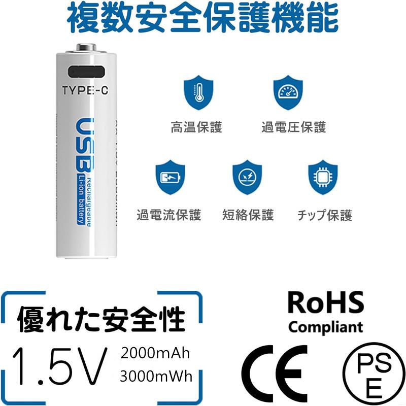単3形充電式 電池 1000回使用可能 1.5v 充電池 単3 リチウムイオン 3000mWh 急速充電 高温保護 過電圧保護 環境保護 4-in-1 USB C充電ケーブル付き 充電池、電池充電器 充電式電池 単3充電池 USB式 リチウム電池 単3 1.5V 2500mWh 単3型4入りパック 40分急速充電 USB Type-Cケーブル付き 1000サイクル 単3電池 USB充電式電池 USB充電式バッテリー