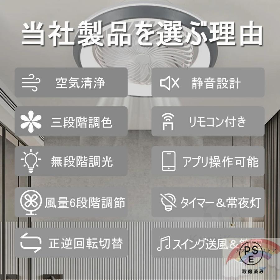 シーリングファンライト 360°自動首振り 逆回転機能 シーリングファン 6畳 8畳 12畳 軽量 引っ掛け ファン付きライト　扇風機付きライト 調光調色 工事必要_2