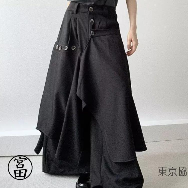 毬純　　アシンメトリー　変形　ワイドパンツ　ガウチョ　サルエル スカートパンツ メンズ アシンメトリー 袴パンツ ゆったり ワイド