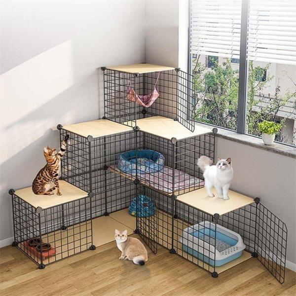 猫ケージ 大型 折りたたみ キャットケージ ワイド扉 多頭飼い 脱走防止 3段 組み替え自由 おしゃれ 猫 ケージ ペットケージ 保護 (Color : グリッド) 