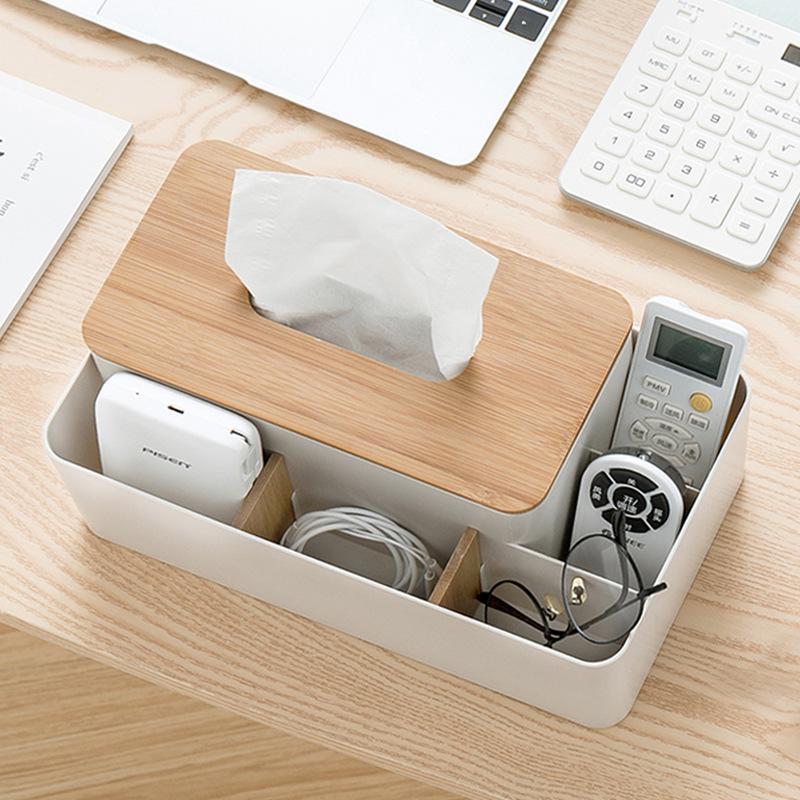 ティッシュケース 収納付バンブーティッシュボックス リモコン